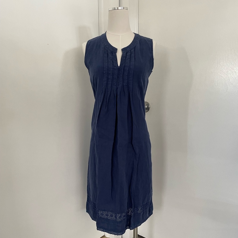 0039 Italy Navy Blue 100% Linen Dress NWT SB